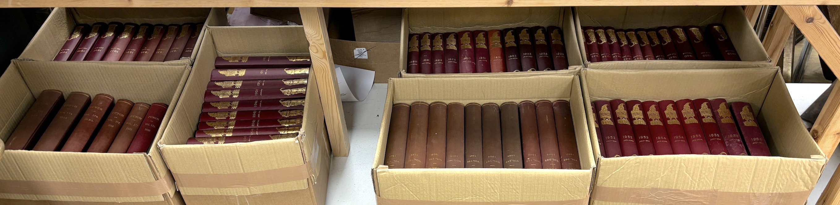 72 volumes of Punch from 1920 to 1956, most in publishers bindings
